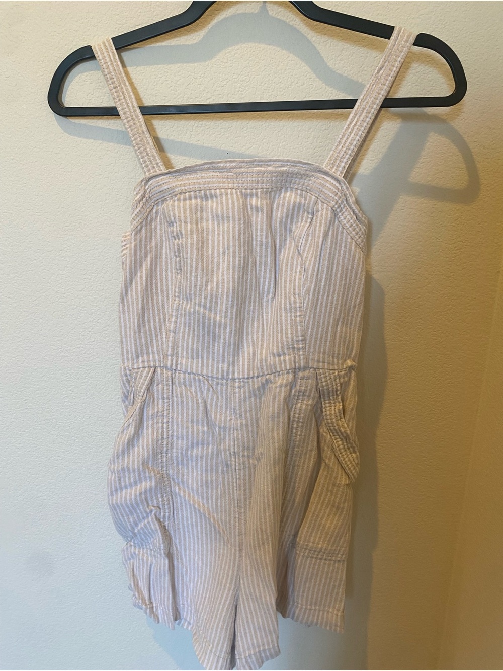 Old Navy White and Cream Striped Romper Overalls